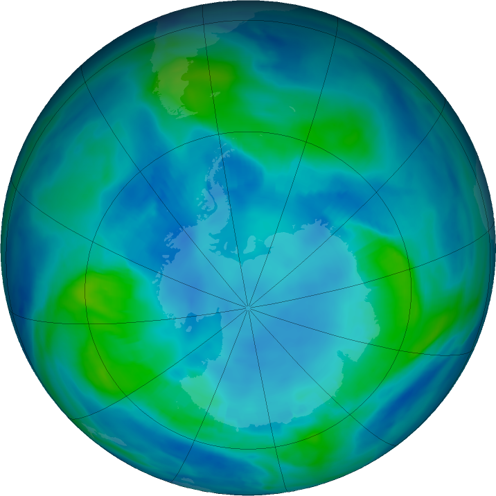 Antarctic ozone map for 27 April 2022